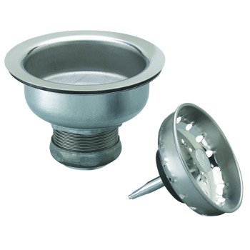 Plumb Pak PP5411 Basket Strainer with Fixed Post, Stainless Steel, For: 3-1/2 in Dia Opening Kitchen Sink