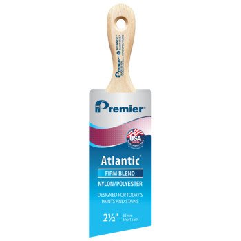 Premier Atlantic 17357 Paint Brush, 2-1/2 in W, Short Sash Brush, 2-15/16 in L Bristle, Nylon/Polyester Bristle