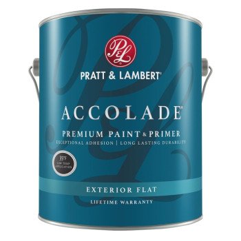 Pratt & Lambert ACCOLADE Z4400 Z4480-16 Exterior Premium Paint and Primer, Flat, Bright White, 1 gal