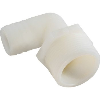 Anderson Metals 53720-0606 Hose Elbow, 3/8 in, Barb, 3/8 in, MPT, 150 psi Pressure, Nylon