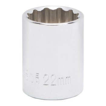 Vulcan MT6534044 Drive Socket, 22 mm Socket, 1/2 in Drive, 12-Point, Chrome Vanadium Steel, Chrome