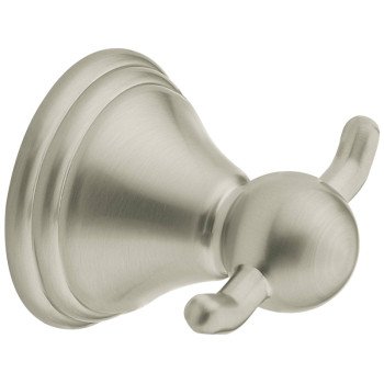 Moen Preston Series DN8403BN Robe Hook, 30 lb, 2-Hook, Zinc, Brushed Nickel, Screw Mounting