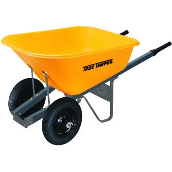 True Temper RP6DW8 Wheelbarrow with Dual Wheels, 6 cu-ft Volume, Poly, 2-Wheel, Comfort-Grip Handle