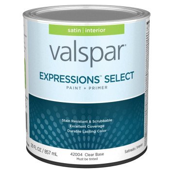 Valspar Expressions Select 4200 028.0042004.005 Latex Paint, Acrylic Base, Satin Sheen, Clear Base, 1 qt