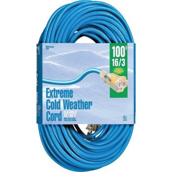 Woods 2436 Extension Cord, 16 AWG Cable, 100 ft L, 10 A, 125 V, Bright Blue