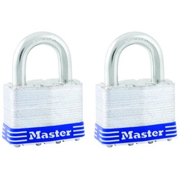 Master Lock 5T Padlock, Keyed Alike Key, 3/8 in Dia Shackle, 1 in H Shackle, Boron Alloy Shackle, Steel Body, Laminated