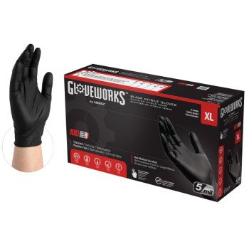 Gloveworks GPNB48100 Non-Sterile Gloves, XL, Nitrile, Powder-Free, Black, 13.86 in L