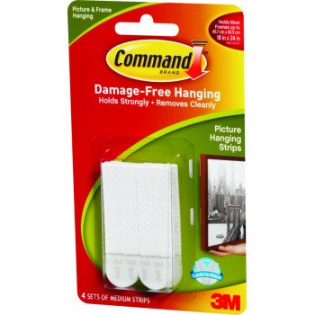 Command 17201-4PK Picture Hanging Strip, 3 lb/set, Foam, White, 4/SET