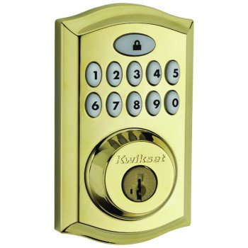 Kwikset 913TRL-3 Deadbolt, 2 Grade, Polished Brass, 2-3/8 x 2-3/4 in Backset, 1-3/8 to 1-3/4 in Thick Door