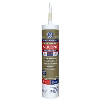 GE Advanced Silicone 2 2816707 Kitchen & Bath Sealant, Almond, 24 hr Curing, 10.1 fl-oz Cartridge