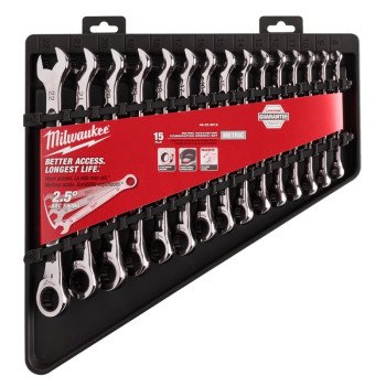 Milwaukee 48-22-9516 Wrench Set, 15-Piece, Alloy Steel, Chrome