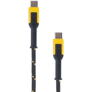 DEWALT 131 1354 DW2 Charger Cable, USB, USB-C, Kevlar Fiber Sheath, Black/Yellow Sheath, 6 ft L