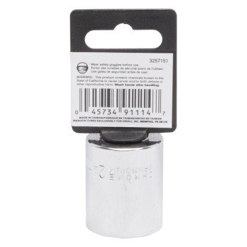 Vulcan MT6534101 Drive Socket, 24 mm Socket, 1/2 in Drive, 12-Point, Chrome Vanadium Steel, Chrome