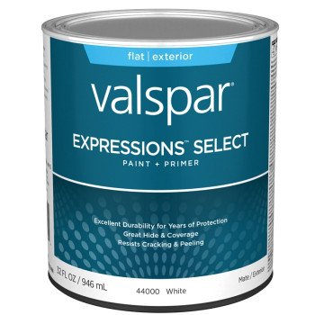 Valspar Expressions Select 4400 028.0044000.005 Latex Paint, Acrylic Base, Flat Sheen, White Base, 1 qt