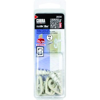 Cobra Anchors 2630 Picture Hook, 20 lb, Nylon, White, #6 Opening