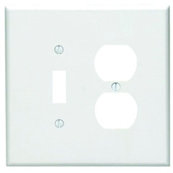 Leviton 88105 Combination Wallplate, 5-1/4 in L, 3-1/2 in W, Oversized, 2 -Gang, Plastic, White, Device Mounting