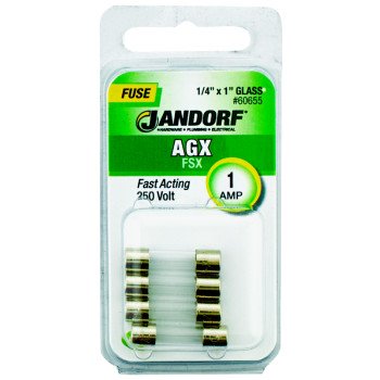 Jandorf 60655 Fast Acting Fuse, 0.11 Ohm, 1 A, 250 V, 35 A, 10 kA Interrupt, Glass Body, 1 in Length