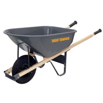 True Temper R6FF25 Wheelbarrow, 6 cu-ft Volume, Steel, 1-Wheel, 16 in Dia x 4 in W Wheel