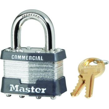 Master Lock 1KA 2008 Padlock, Keyed Alike Key, Open Shackle, 5/16 in Dia Shackle, 15/16 in H Shackle, Steel Shackle