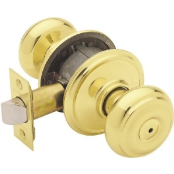 Schlage Georgian Series F40 GEO 605 Privacy Lockset, Round Design, Knob Handle, Bright Brass, Metal, Interior Locking