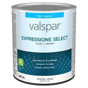 Expressions Select 029.1041000.005 Interior Paint and Primer, Flat, White, 1 qt, 37 sq-m Coverage Area