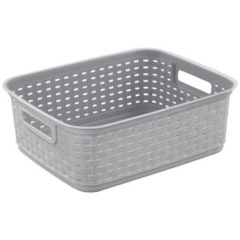 Sterilite 12726A06 Short Weave Basket, 1.3 cu-ft Capacity, Plastic, Cement, Rectangle