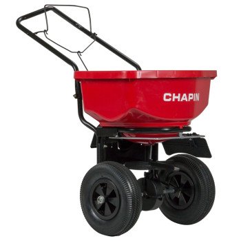 Chapin 8200A Turf Spreader, 24 in W Spread, 80 lb Hopper, Steel Frame, Poly Hopper, Pneumatic Wheel