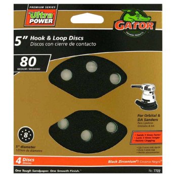 Gator 7722 Sanding Disc, 5 in Dia, 80 Grit, Medium, Zirconium Oxide Abrasive, Vented