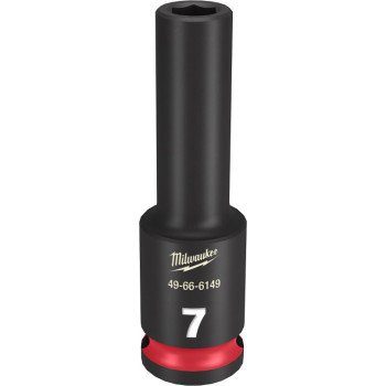 Milwaukee SHOCKWAVE Impact Duty Series 49-66-6149 Deep Impact Socket, 7 mm Socket, 3/8 in Drive, Square Drive, 6-Point