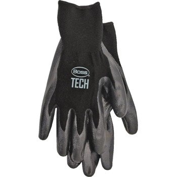 Boss Tactile Grip Series B31252-XL Coated Gloves, XL, Knit Wrist Cuff, Nitrile Coating, Foam Nitrile, Black