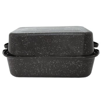 Granite Ware F0511-3 Roaster, 25 lb Capacity, Porcelain/Steel, Black, Dark Enamel, 21-1/4 in L, 14 in W, 8-1/2 in H