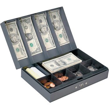 ProSource TS811 Cash Box, 11-3/8 L x 7-5/8 W x 3-1/4 H in Exterior, Steel, Combination Lock, 6-Compartment