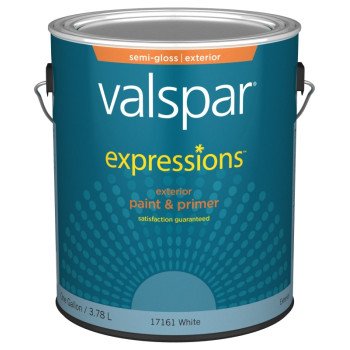 Valspar 005.0017161.007 Exterior House Paint, Semi-Gloss, White, 1 gal