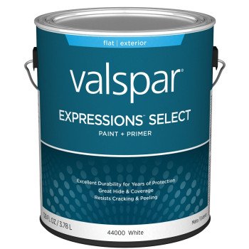 Valspar Expressions Select 4400 028.0044000.007 Latex Paint, Acrylic Base, Flat Sheen, White Base, 1 gal