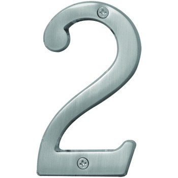 Hy-Ko Prestige Series BR-43SN/2 House Number, Character: 2, 4 in H Character, Nickel Character, Solid Brass