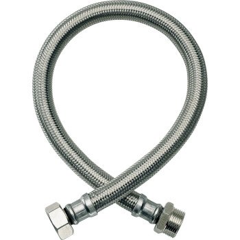 Fluidmaster B2H18 High-Flexible Water Heater Connector, 3/4 in, MIP x Compression, Stainless Steel, Nickel, 18 in L