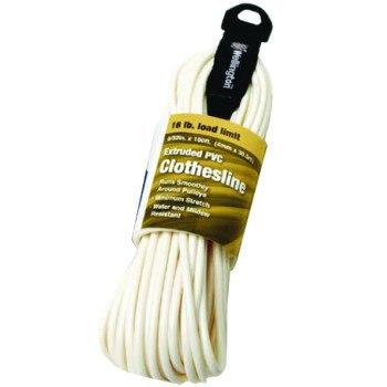 Wellington K1010Y0100W76 Clothesline, 100 ft L, PVC, White, 16 lb Working Load