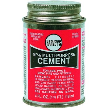 Harvey 18000-24 Solvent Cement, 4 oz Can, Liquid, Milky Clear