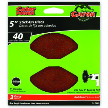 Gator 3003 Sanding Disc, 5 in Dia, 40 Grit, Extra Coarse, Aluminum Oxide Abrasive, Paper Backing