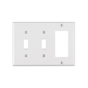 Leviton 80421-W Combination Wallplate, 4-1/2 in L, 6-3/8 in W, Standard, 3-Gang, Thermoset Plastic, White, Smooth