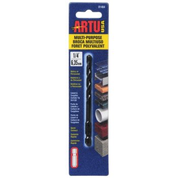 ARTU 01464 Drill Bit, 1/4 in Dia, 4-1/8 in OAL, Multi-Purpose, Parabolic Flute, Quick-Connect Shank