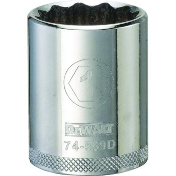 DEWALT DWMT74559OSP Drive Socket, 1 in Socket, 1/2 in Drive, 12-Point, Vanadium Steel, Polished Chrome