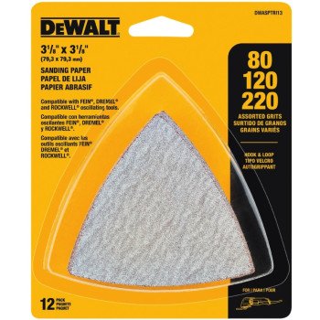 DEWALT DWASPTRI Sanding Paper, 3-3/4 in L, 80, 120, 220 Grit, Aluminum Oxide Abrasive