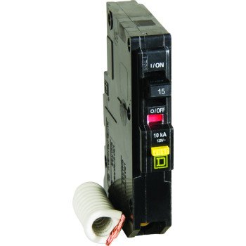 Square D QO QO115GFICP Circuit Breaker, Mini, 15 A, 1 -Pole, 120 V, Fixed Trip, Plug Mounting