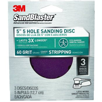 3M SandBlaster 9421ES Sanding Disc, 5 in Dia, Coated, 60 Grit, Coarse, Cubitron Mineral Abrasive