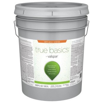 Valspar TRUE Basics 24580 Series 080.0024581.008 Exterior Paint, Semi-Gloss, Pastel Base, 5 gal