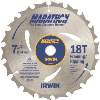 Irwin Marathon 14028 Circular Saw Blade, 7-1/4 in Dia, 5/8 in Arbor, 18-Teeth, Carbide Cutting Edge