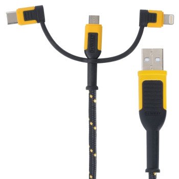 DEWALT 131 1356 DW2 Charger Cable, USB, USB-C, Kevlar Fiber Sheath, Black/Yellow Sheath, 71.99 in L