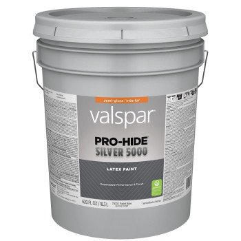 Valspar Pro-Hide Silver 5000 7300 028.0073002.008 Latex Paint, Water Base, Semi-Gloss, Pastel Base, 5 gal