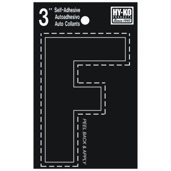 Hy-Ko 30400 Series 30416 Die-Cut Letter, Character: F, 3 in H Character, Black Character, Vinyl